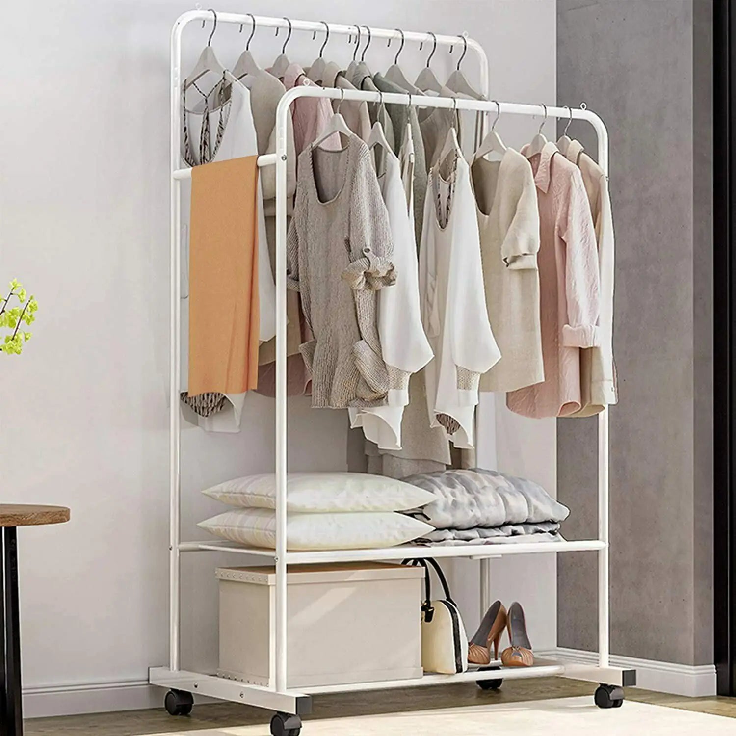 Stylish 1.5M Double Rail Clothes Rack with Wheels - Versatile Storage Solution for Home and Boutique