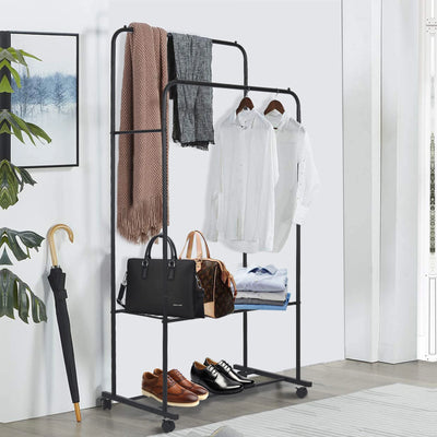 Stylish 1.5M Double Rail Clothes Rack with Wheels - Versatile Storage Solution for Home and Boutique