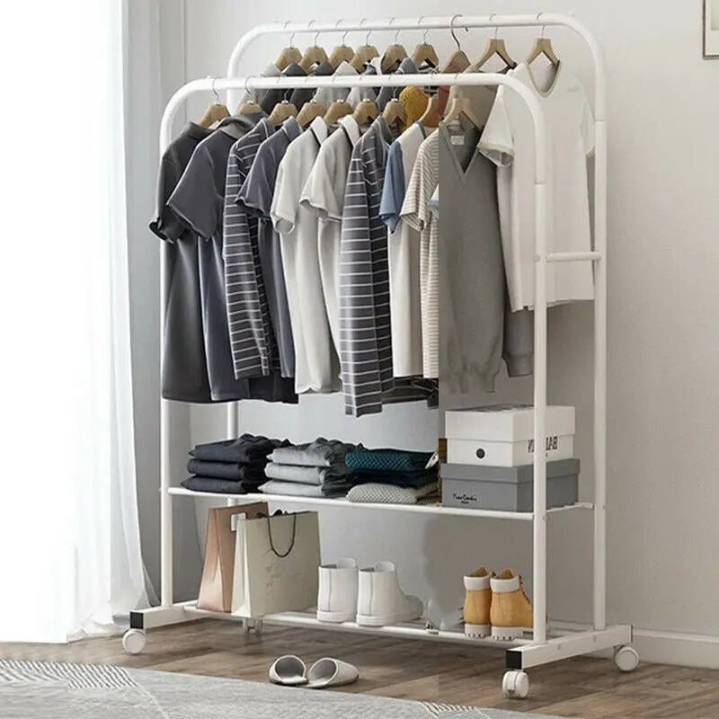 Stylish 1.5M Double Rail Clothes Rack with Wheels - Versatile Storage Solution for Home and Boutique