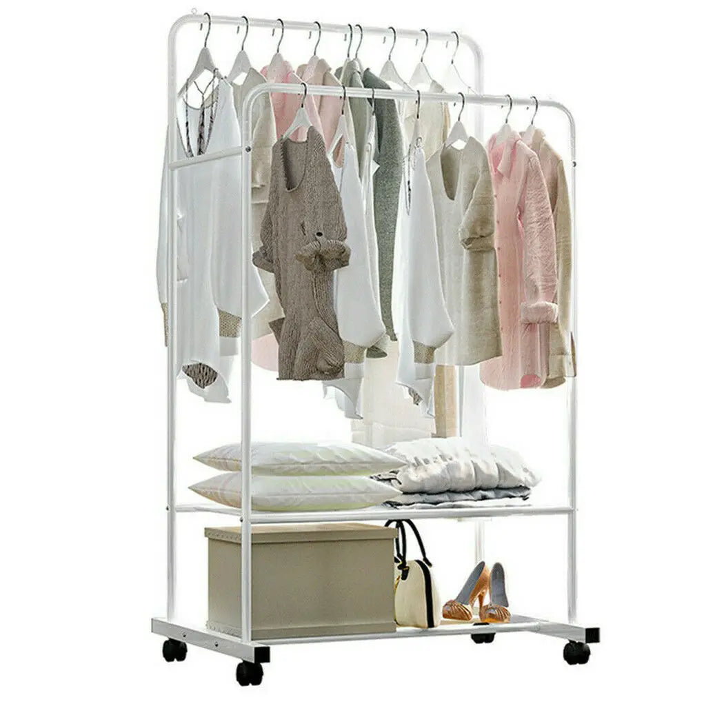 Stylish 1.5M Double Rail Clothes Rack with Wheels - Versatile Storage Solution for Home and Boutique